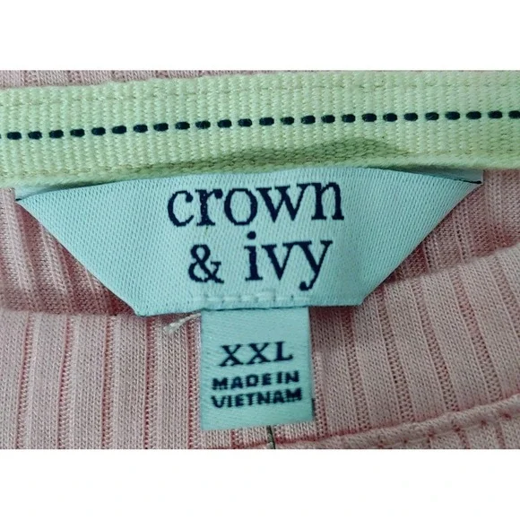 Crown & Ivy Pink Ribbed Long Sleeve Size XXL Crew Neck Pullover Shirt Top Casual - Picture 7 of 12